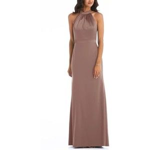 AFTER SIX Size 12 Halter Neck Charmeuse & Crepe Gown Sienna Pink NWOT Flaw